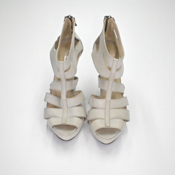 Vtg INNUE Heels Womens Size 38 Gray Leather Strappy Buckle Stiletto Back Zip 00s - Picture 7 of 14